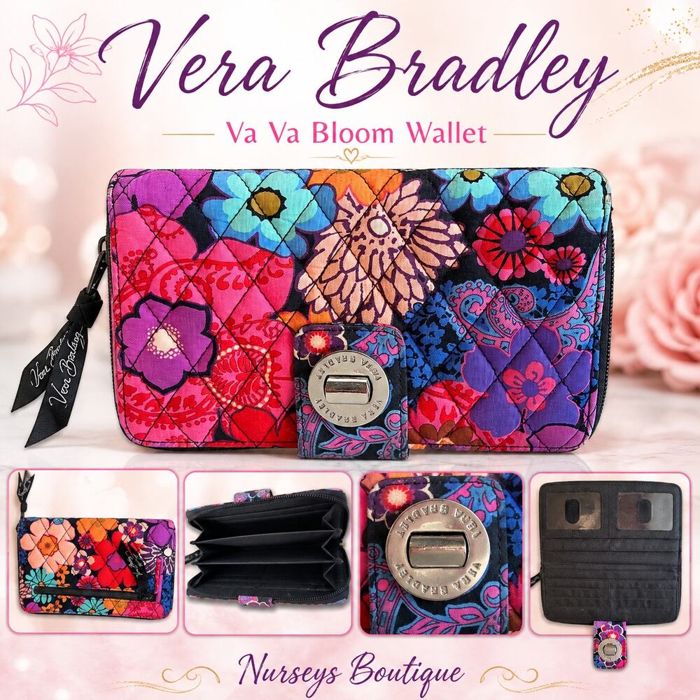 Vera Bradley Va Va Bloom Turnlock Zip Around Wallet Retired Floral